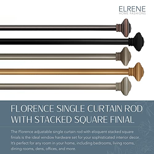 Elrene Home Fashions Florence Single Curtain Rod with Stacked Square Finials, 1