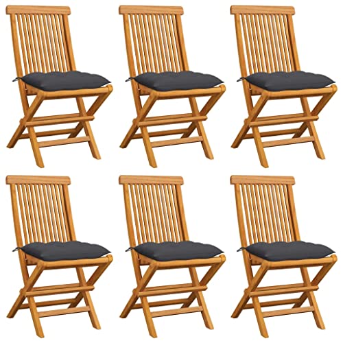 Patio Chairs with Gray Cushions 6 pcs Solid Teak Wood, Patio Dining Chairs, Bar Stools, Outdoor Seating for Outdoor Relaxation and Entertaining in Your Backyard or Poolside