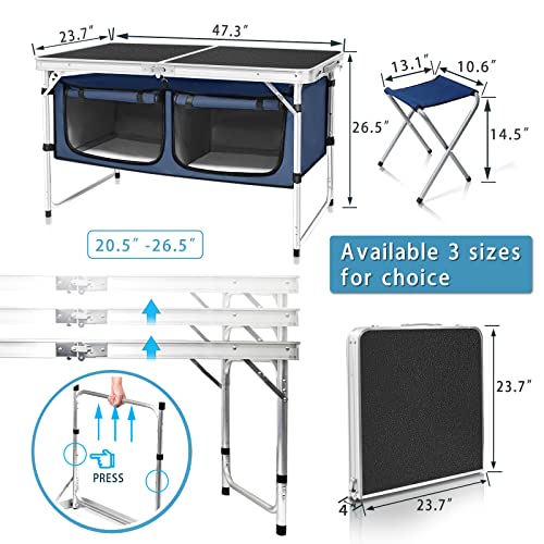 Outdoor Folding Table Aluminum Lightweight Height Adjustable with Storage Organizer for BBQ, Party, Camping