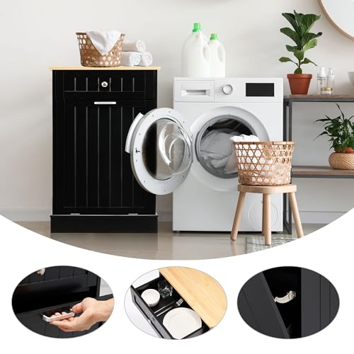 13 Gallons Tilt Out Trash Cabinet Kitchen Waste Bins Free Standing Laundry Hamper Recycling Cabinet Trash Can Holder with Hideaway Drawer Pet Proof Trash Can for Living Room, White