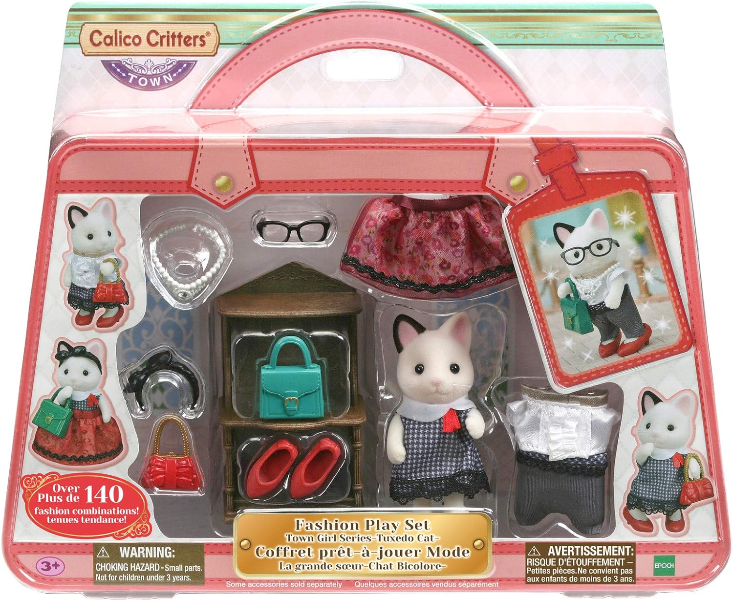 Calico Critters Fashion Playset Tuxedo Cat, Dollhouse Playset with Figure and Fashion Accessories Multicolor