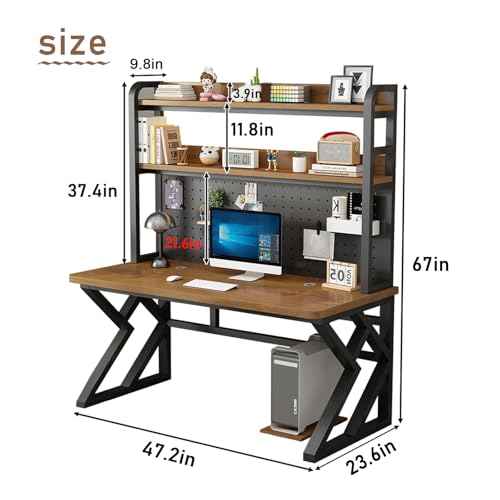 Computer Desk with Pegboard, Gaming Desk with Storage Shelves, PC Gamer Workstation Desk, Modern Study Writing Table for Home Office Bedroom (Black, 31.5in)