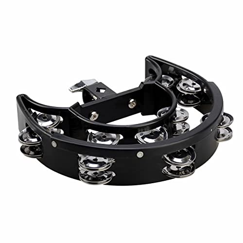 Hi Hat Tambourine,Mounted Tambourine,Drum Set Tambourine with Mounting Eye Bolt,Mountable Tambourine (8 double rows of jingles, Black)