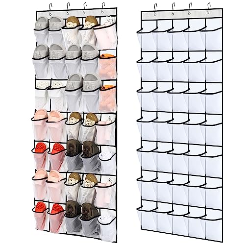 2 Pcs 70 Large White Mesh Pockets Over the Door Shoe Organizer Shoe Rack Closet Holder Behind Door Hanger Hanging Shoe Holder Back to School Organizer Nonslip for Shoe, Each with 35 Pockets