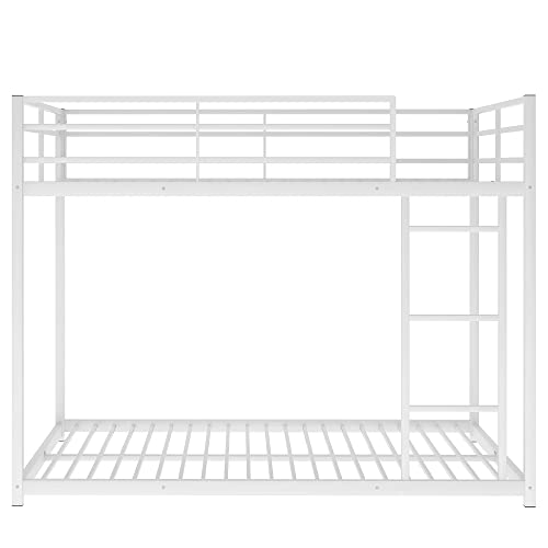 Full Over Full Bunk Bed Metal Bunk Bed Low Bunk Bed with Full-Length Guardrails&Ladder, 2 in 1 Bed Frame, No Box Spring Need (Full,White)
