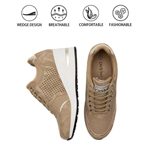 Cestfini Black High Heel Wedge Sneakers for Women Dressy Fashion Platform Sneakers Hidden Wedge Sneakers Tennis Shoes