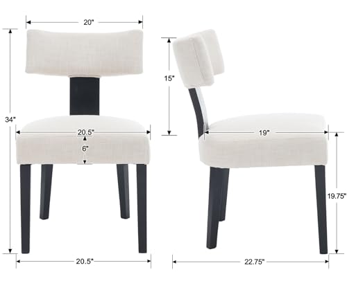 Velvet Dining Chairs Set of 2, Modern Dining Chair with Wood Legs, Upholstered Dining Chairs for Dining Room, Kitchen, Vanity, Living Room, Cream