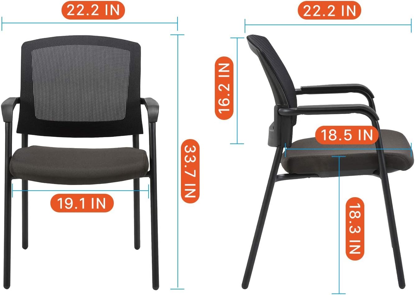 CLATINA Office Reception Guest Chair Mesh Back Stacking with Ergonomic Lumbar Support and Thickened Seat Cushion for Waiting Conference Room (Black, 1 pack)