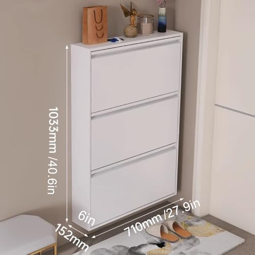 Wall Mounted Shoe Cabinet with Flip Drawers, Hidden Large Shoe Cabinet Storage for Entryway, Freestanding No Assembly Shoe Rack Shoe Organizer for Hallway Corridor(40.6x20x4.8in, Gray)