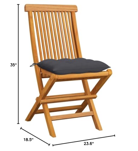 Patio Chairs with Gray Cushions 6 pcs Solid Teak Wood, Patio Dining Chairs, Bar Stools, Outdoor Seating for Outdoor Relaxation and Entertaining in Your Backyard or Poolside