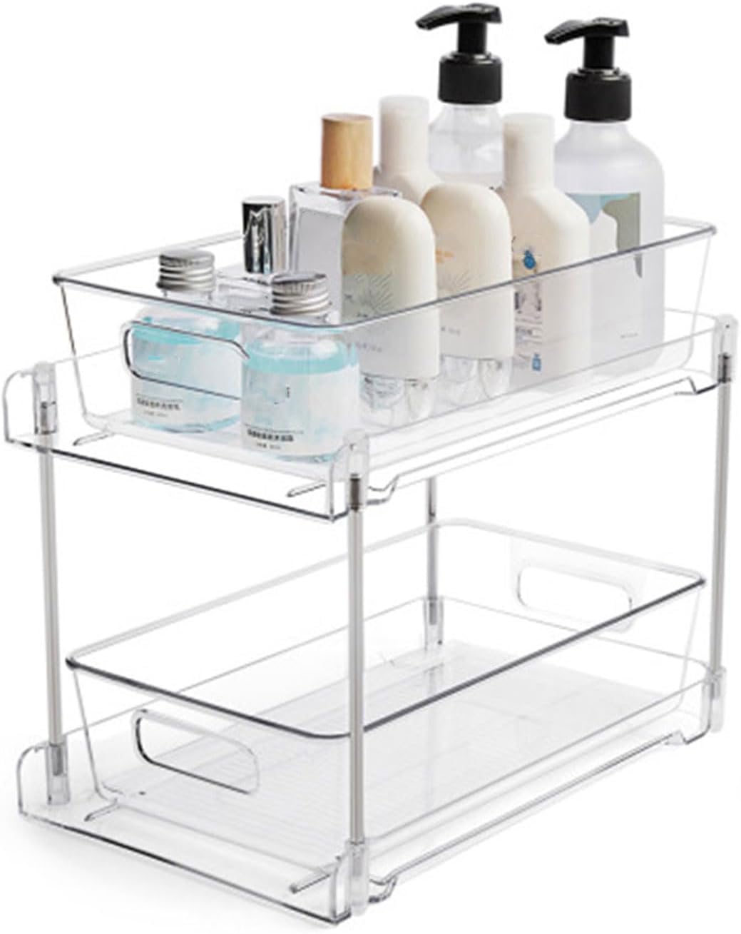 2Tier Clear Under Sink Organizer Storage Slide-Out Kitchen Pantries Medicine Cabniet Storage Holder Multi Purpose Holder 2Tier Clear Storage Rack Cabinet Organizer For Kitchen