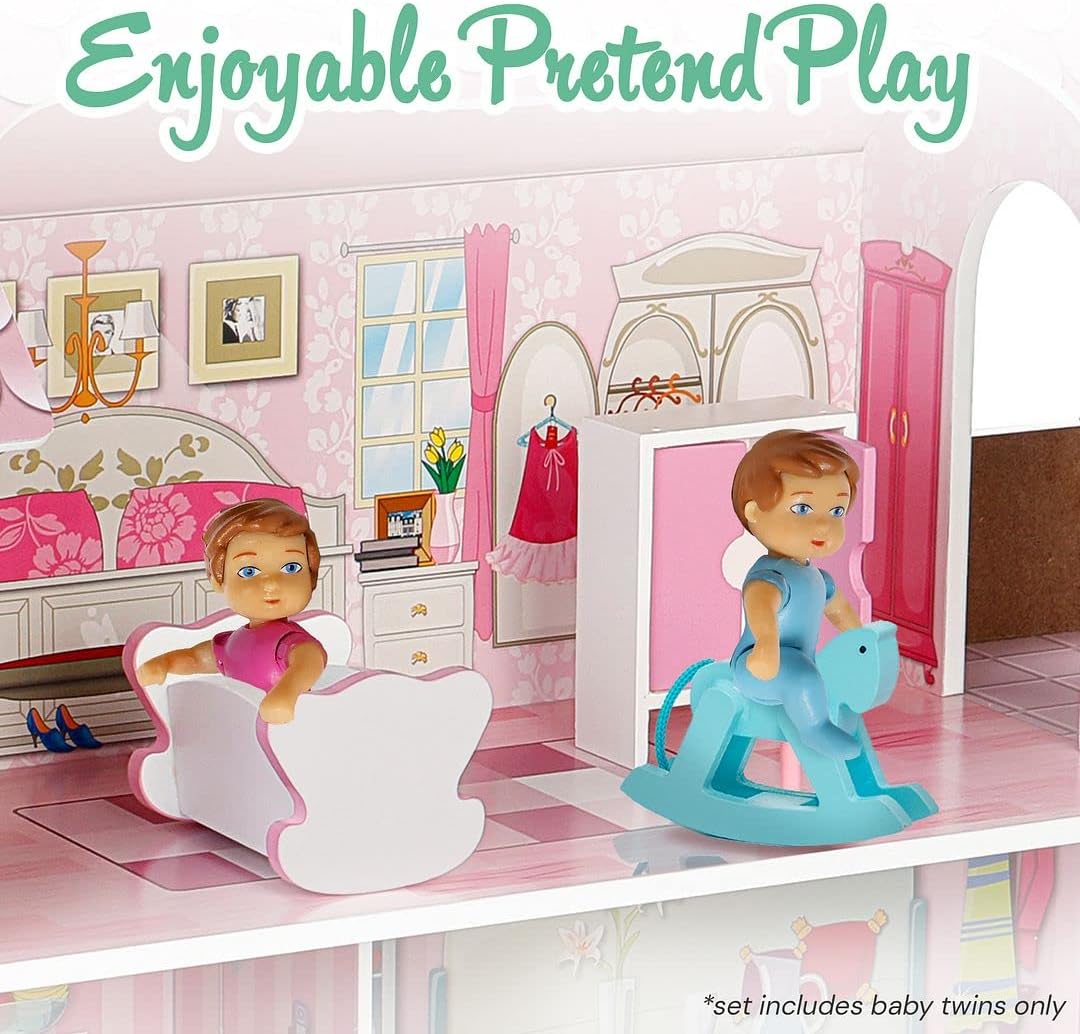 Beverly Hills Sweet Li'l Family Dollhouse People Action Figures Set of Baby Twins, Boy and Girl