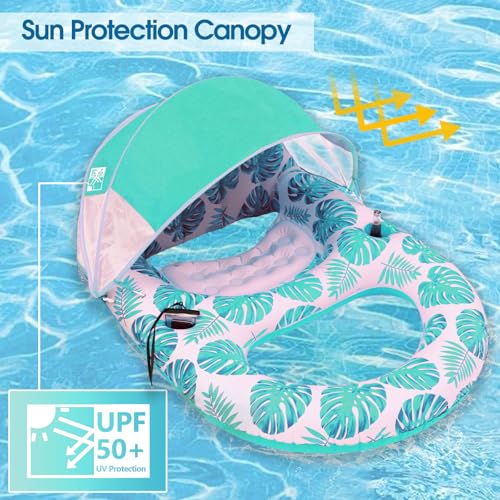 Pool Lounge Float with Canopy UPF50+,Extra Large Pool Floats for Adults Heavy Duty,Inflatable Lounger Float with Cup Holder & Backrest,Footrest