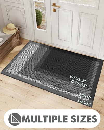 LUMI Premium Silk Blend Door Mat Indoor Entrance, Long-lasting Rubber Backing Doormat, Non Slip Absorbent Low-Profile Rugs for Entryway, Captures Dirt Patio Entrance Mat, 19.5''x31.5'', Grey