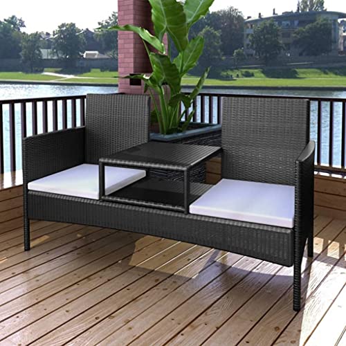 2-Seater Patio Sofa, Outdoor Bench Outdoor Seating Entryway Bench Patio Chairs Suitable for Yard Outdoors Entryway Garage, with Tea Table Poly Rattan Brown