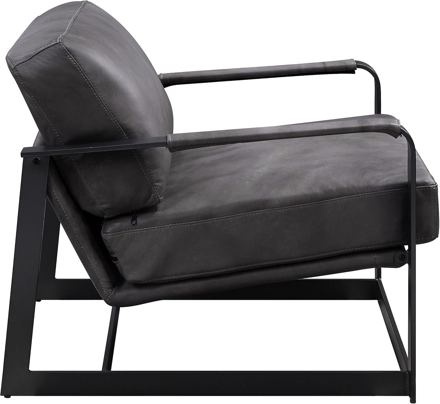 Acme Locnos Top Grain Leather Upholstered Accent Chair in Gray and Black