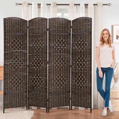 8 Panel Room Divider Folding Privacy Screens 6 FT Tall Wall Divider Indoor Portable Partition Wood Room Screen, Brown