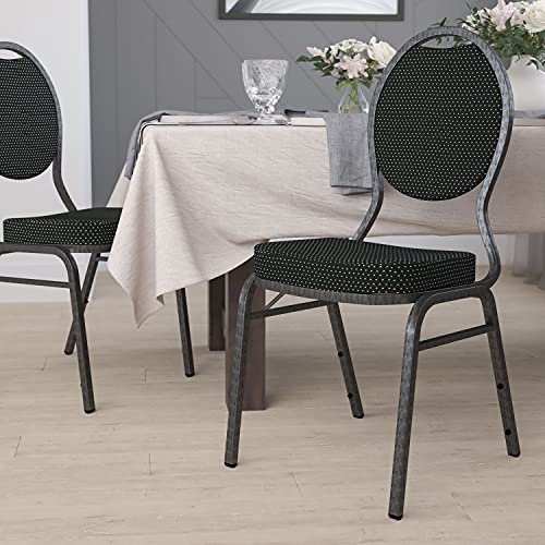 Flash Furniture 4 Pack HERCULES Series Teardrop Back Stacking Banquet Chair in Black Patterned Fabric - Silver Vein Frame