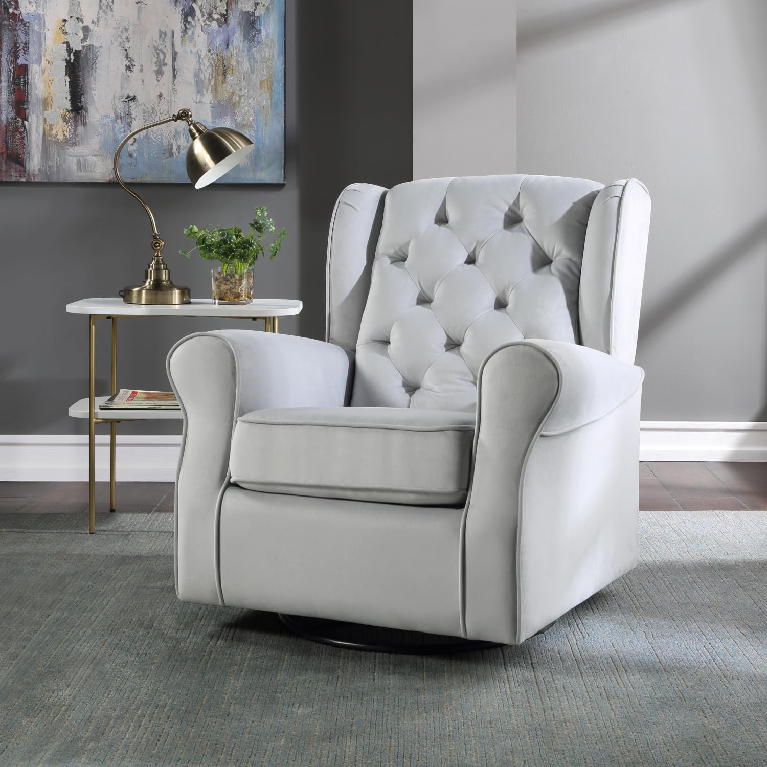 Zeger Swivel Chair w/Glider, Gray Fabric LV