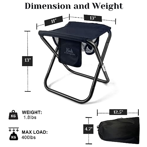 Upgraded 13 Inch Portable Folding Camping Stool with Side Pocket Mesh Pocket and Molle System, Lightweight Foldable Stool for Adults Gardening Travel BBQ Fishing with Carry Bag[Blue]