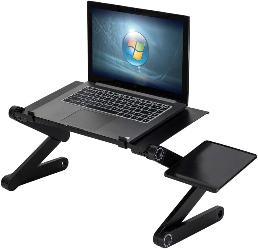 Adjustable Laptop Stand Multi-Angle with Cooling Fans & Mouse Pad Side, Foldable Portable Home Use Executive Office Assembled Folding Table for Desk/Bed PC/MacBook (from US, Black)