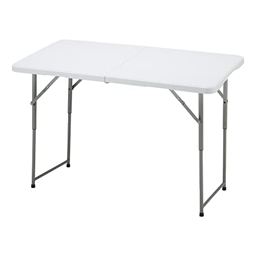 EROMMY Folding Picnic Table, 4ft Portable Plastic Folding Table with Adjustable Height and Handle Design, Folding Camping Table, Suitable for Picnic, Party, Group Activities