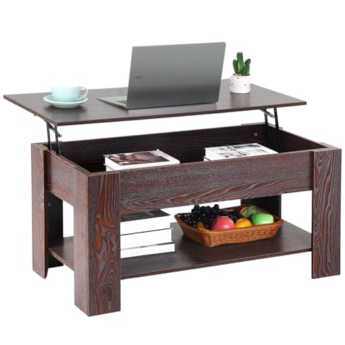 Coffee Table Lift Top Coffee Tables with Hidden Compartment Storage Lift Tabletop Dining Table for Home,Brown