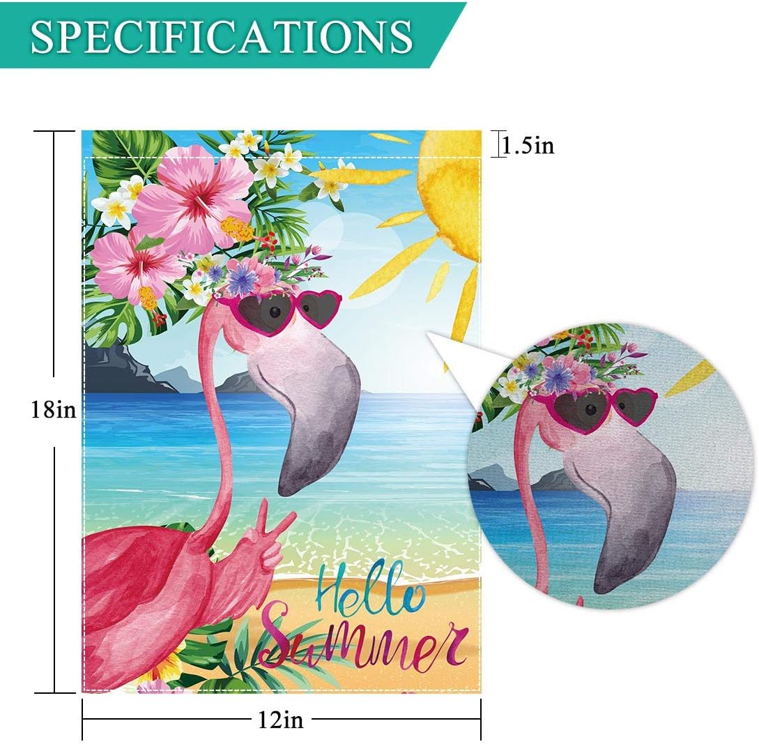 Allenjoy Tropical Flamingo Garden Flag for Spring Outside Pool Lake Vertical Hello Summer Hawaiian Sea Beach Luau Yard Porch Sign Patio Outdoor Decorations 12x18 Inch Double Sided Washable Polyester