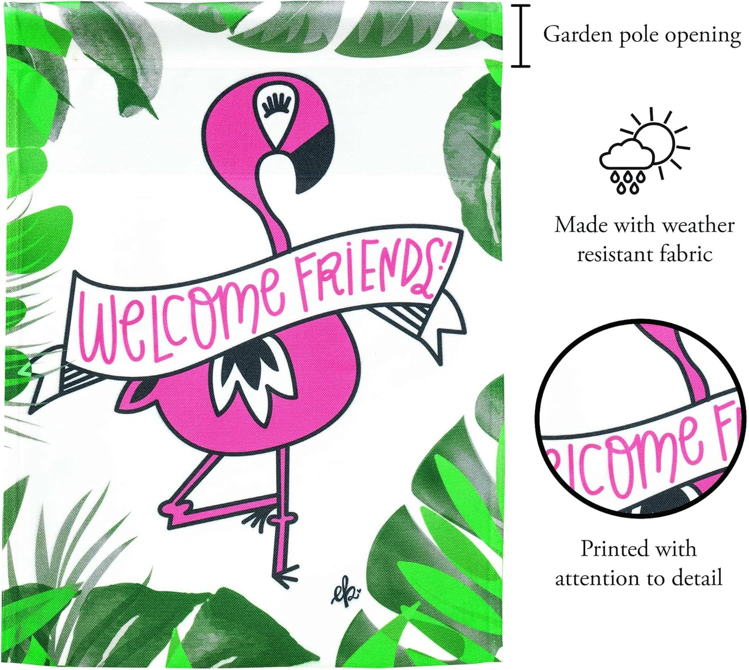 Magnolia Garden Welcome Friends Flamingo 13 x 19 White Polyester Outdoor Hanging Flag