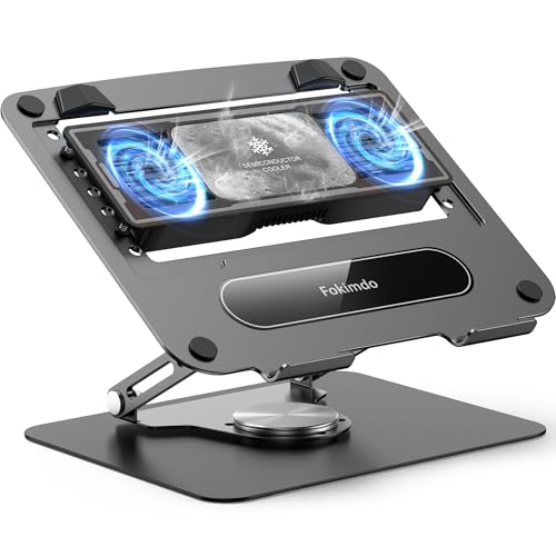 Laptop Cooling Stand with 360° Rotation Base, Detachable Thermoelectric Cooler, Adjustable Height, Solid Carbon Steel, 20Db Ultra-Quiet, 2-Power Peltier Cooling Pad for Laptop Work/Gaming