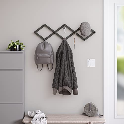Ballucci Expandable Coat Rack Wall Mount, Adjustable Accordion Style 10 Peg Hanger - Brushed White
