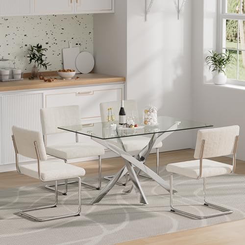 Pvillez Modern Glass Dining Table Set for 6, 63
