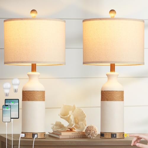 Boho Rattan Table Lamps for Bedroom Nightstand 18