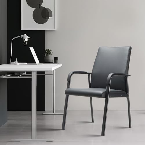 Office Guest Reception Chair 600 lbs Capacity Leather Conference Room Chairs with Padded Armrests No Wheels Desk Chair Black