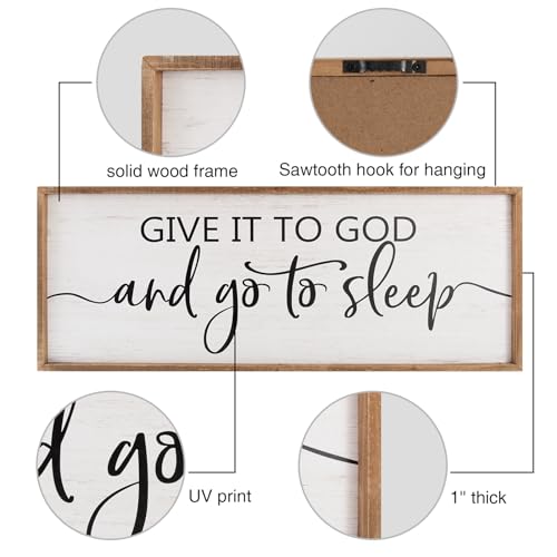 Paquesta Give It to God and Go to Sleep Sign Wall Decor Above Bed 40''×15'' Large Farmhouse Bedroom Decor Wood Guest Room Decor Framed Wall Art Rustic Master Bedroom Essentials Wall Decoration (Black)
