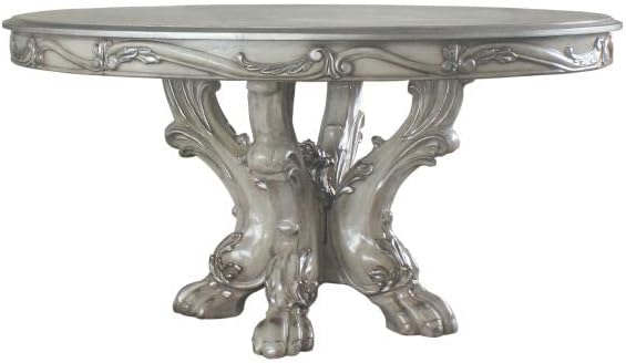 Acme Furniture Round Dining Table with Trestle Base, Vintage Bone White