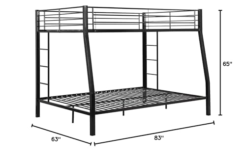 Higher Quality & Stronger Metal Queen Size Bunk Bed for Kids Adult, Heavy Duty Queen Over Queen Bunk Beds Frame with Built-in Ladde & Guard Rails for Kids Adult Teens, Quick Assembly, Black