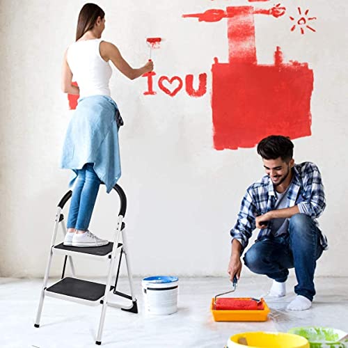 ERGOMASTER 3 Step Ladder Folding Step Stool Portable Lightweight Step Ladders with Sturdy Steel Frame and Wide Anti-Slip Pedal for Home Office Garage Library - 330 lbs Capacity