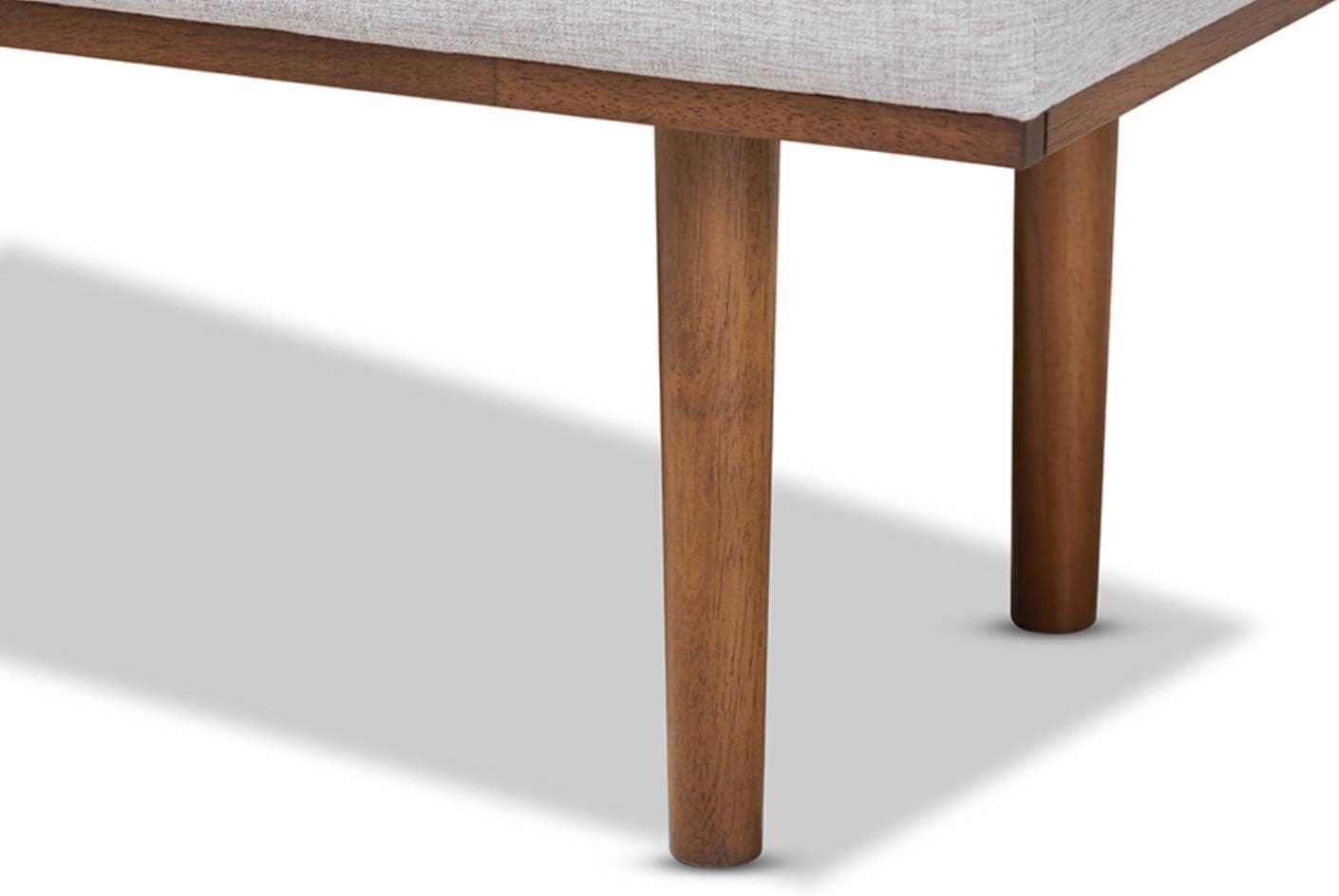 Baxton Studio Rika Mid-Century Modern Greyish Beige Fabric Upholstered Walnut Brown Finished Boomerang Bench