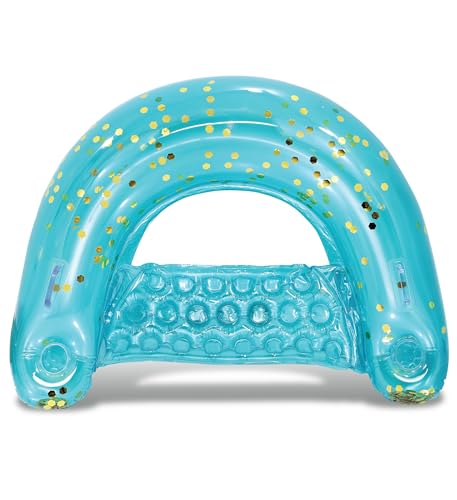 POZA Inflatable Pool Float Chair - Luxurious Lounger Filled with Sparkle Confetti, 2 Built in Cup Holders & Handles, Water Floating Chair for Beach, Lake & Swimming Pool - 48 x 38 Inch