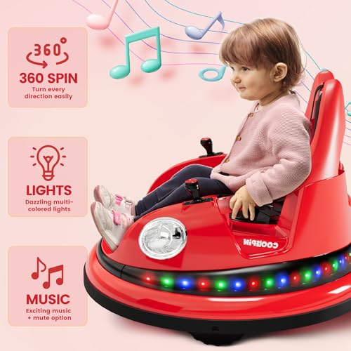 Electric Bumper Car for Kids, 12V Ride on Toddler Bumping Car W/Remote Control, LED Lights & 360 Degree Spin, ASTM Certified (Red)