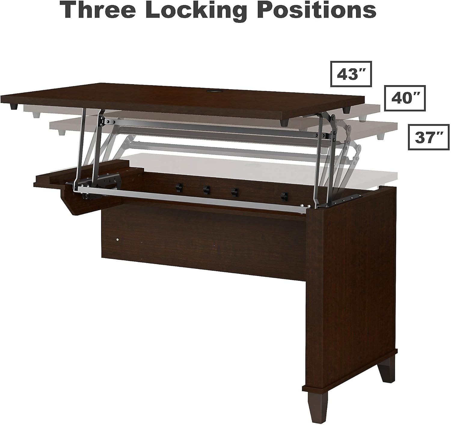 Bush Furniture Somerset 72W 3 Position Sit to Stand L Shaped Desk with Hutch and File Cabinet in Mocha Cherry