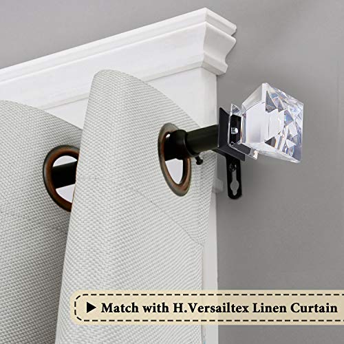 H.VERSAILTEX Window Curtain Rods for Windows 66 to 120 Inches Adjustable Decorative 3/4 Inch Diameter Standard Single Window Curtain Rod Set with Acrylic Diamond Finials, Nickel