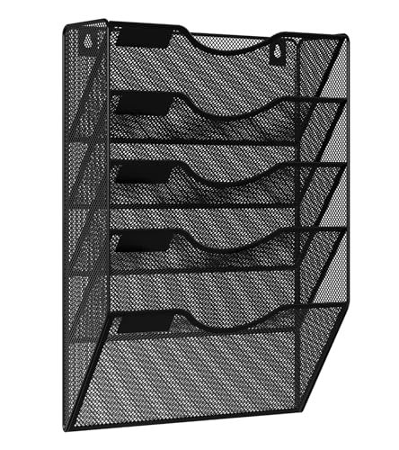 10 Tier Wall File Holder Wall Mounted Magazine Rack Hanging File Folders Organizer for Office , Black