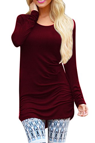 Pink Queen Women's Tunic Tops to Wear with Leggings Long Sleeve Slim Ruched T Shirt Dress