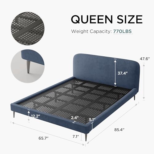 Acanva Modern Minimalist Upholstered Platform Bed Frame with Headboard, Mattress Foundation Base with Metal Slats Support, No Box Spring Needed, Non-Slip, White, Full Size