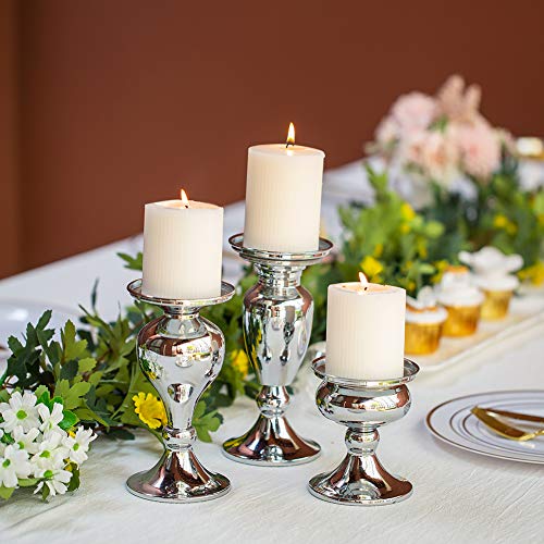 Sziqiqi Pillar Candleholder Set for Candle Holder Centerpieces, Table Mantel Fireplace Decoration Set of 3 Gourd-Shaped Design Gold