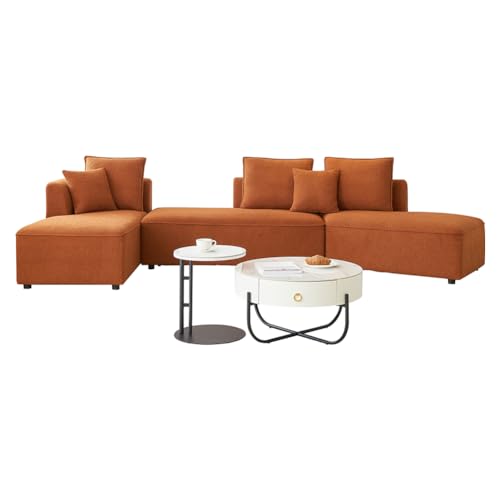 L Shape Sectional Couch, Modular Sectional Couch with 5 Pillows, Chaise Lounge, Upholstered Breathable Curved Sectional Sofa for Living Room