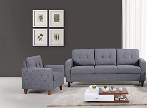 Rossetti Tufted Three Seater Sofa and Accent Armchair Set, Mid Century Upholstered Couches for Living Room, Bedroom, Home Office with Removable Seat and Back Cushion