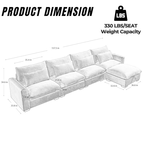 Corduroy L Shaped Sofa Couch 157.5